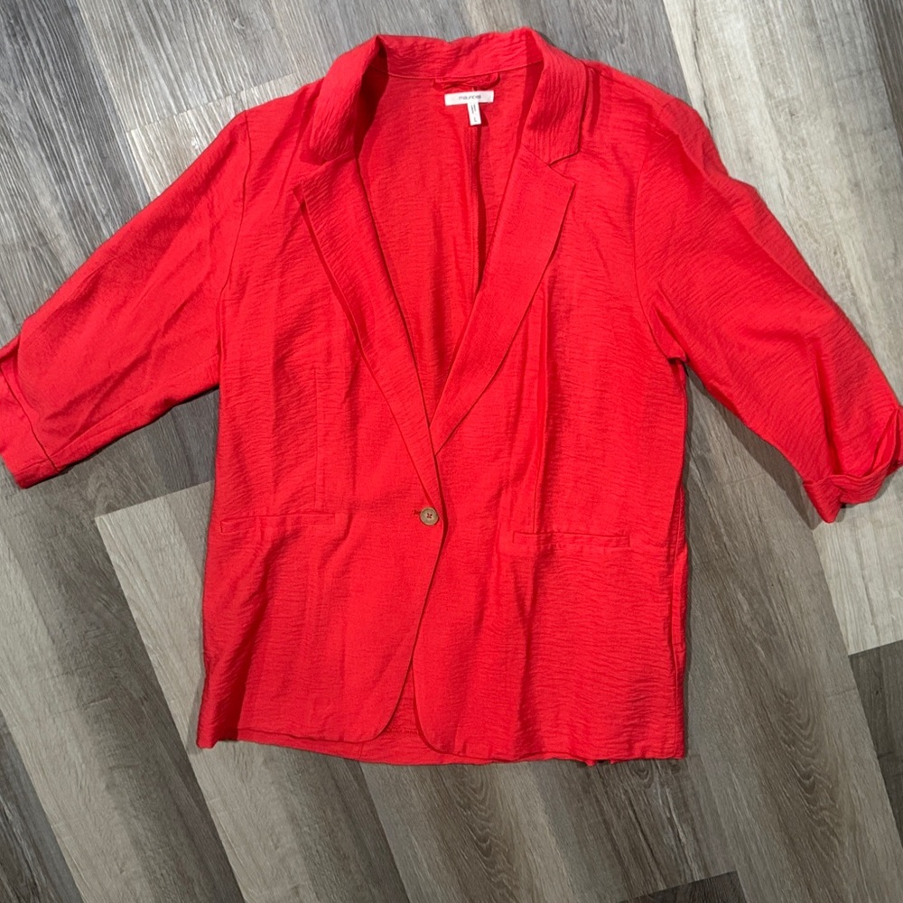 Red Textured Single-Button Blazer - image 1